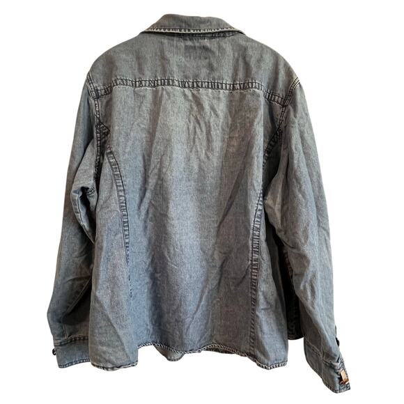 C.E. Schmidt Womens Denim Work Shirt 3X Button Front Roll Tab Sleeves Utility - Picture 2 of 13